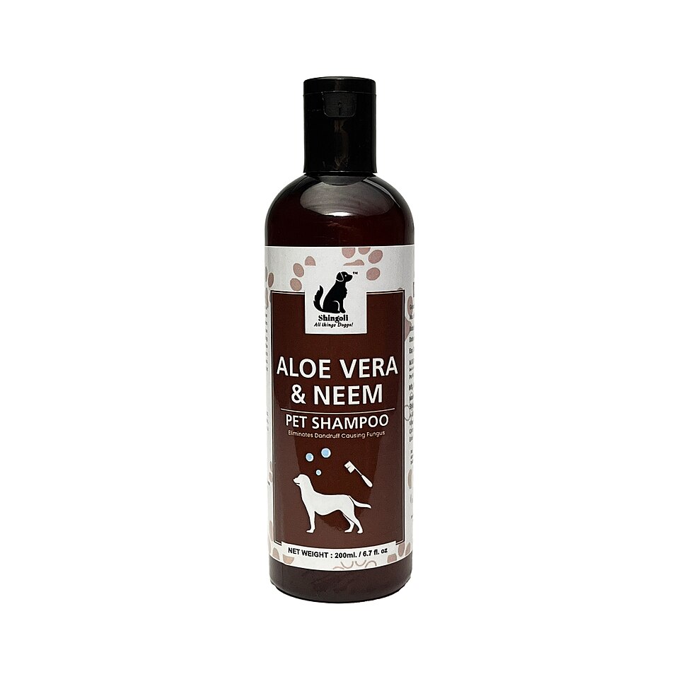 Frasco de shampoo para animais com aloe vera e neem